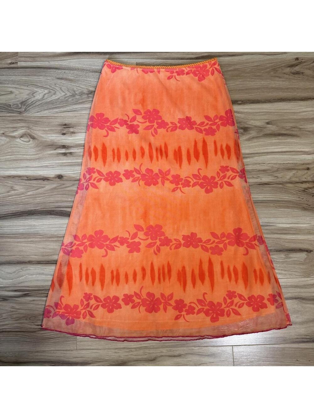 UNIF Orange Floral Maxi Skirt Y2K Festival